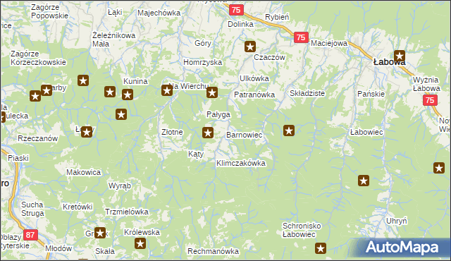 mapa Barnowiec gmina Łabowa, Barnowiec gmina Łabowa na mapie Targeo