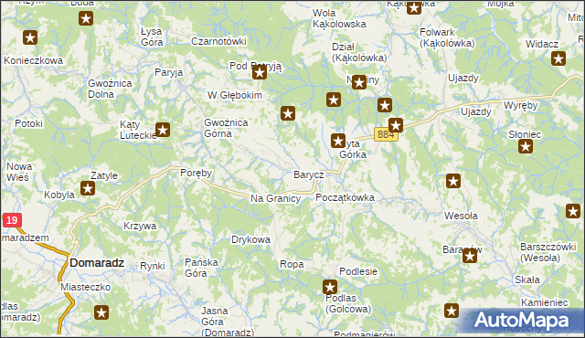 mapa Barycz gmina Domaradz, Barycz gmina Domaradz na mapie Targeo