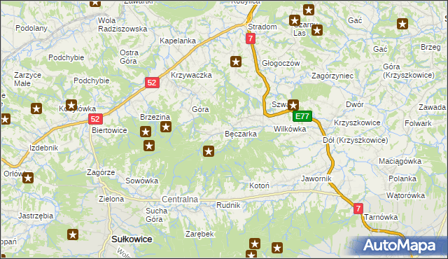 mapa Bęczarka, Bęczarka na mapie Targeo