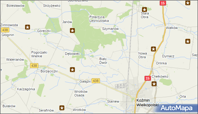 mapa Biały Dwór gmina Koźmin Wielkopolski, Biały Dwór gmina Koźmin Wielkopolski na mapie Targeo
