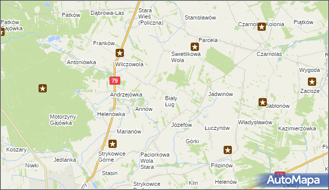 mapa Biały Ług gmina Policzna, Biały Ług gmina Policzna na mapie Targeo