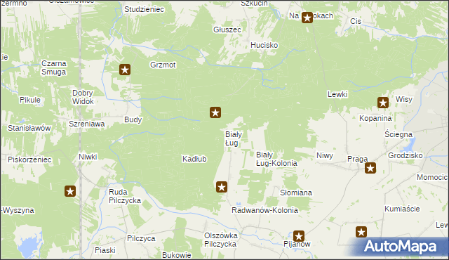 mapa Biały Ług gmina Słupia Konecka, Biały Ług gmina Słupia Konecka na mapie Targeo