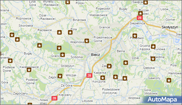 mapa Biecz powiat gorlicki, Biecz powiat gorlicki na mapie Targeo