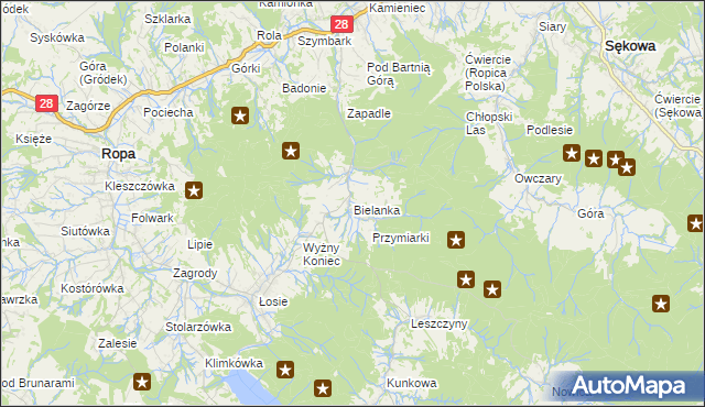 mapa Bielanka gmina Gorlice, Bielanka gmina Gorlice na mapie Targeo