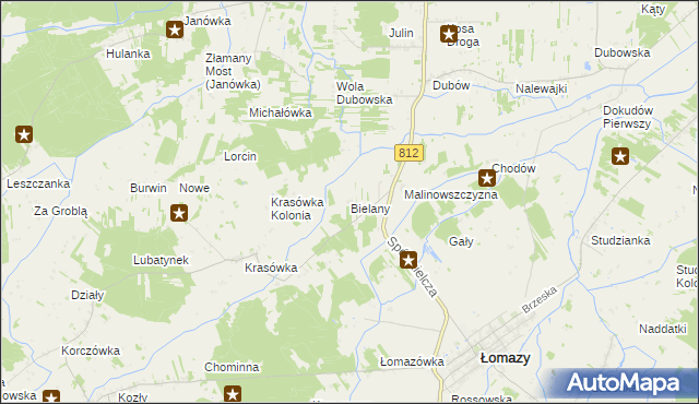 mapa Bielany gmina Łomazy, Bielany gmina Łomazy na mapie Targeo