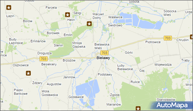 mapa Bielawy powiat łowicki, Bielawy powiat łowicki na mapie Targeo