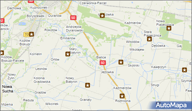 mapa Bielice gmina Sochaczew, Bielice gmina Sochaczew na mapie Targeo