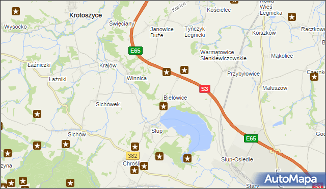 mapa Bielowice gmina Krotoszyce, Bielowice gmina Krotoszyce na mapie Targeo