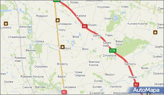 mapa Bilno gmina Lubień Kujawski, Bilno gmina Lubień Kujawski na mapie Targeo