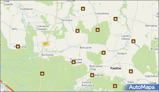 mapa Biskupice gmina Radłów, Biskupice gmina Radłów na mapie Targeo