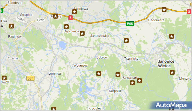 mapa Bobrów gmina Mysłakowice, Bobrów gmina Mysłakowice na mapie Targeo