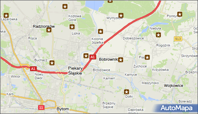 mapa Bobrowniki powiat będziński, Bobrowniki powiat będziński na mapie Targeo