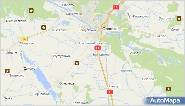 mapa Bogdanowo gmina Oborniki, Bogdanowo gmina Oborniki na mapie Targeo