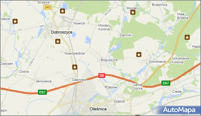 mapa Boguszyce gmina Oleśnica, Boguszyce gmina Oleśnica na mapie Targeo