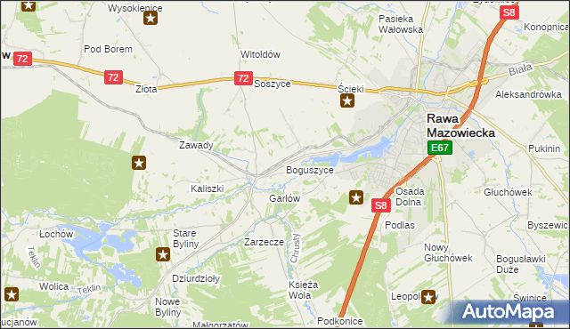 mapa Boguszyce gmina Rawa Mazowiecka, Boguszyce gmina Rawa Mazowiecka na mapie Targeo