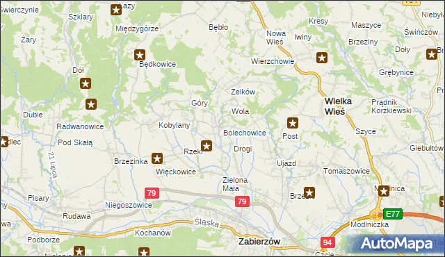 mapa Bolechowice gmina Zabierzów, Bolechowice gmina Zabierzów na mapie Targeo