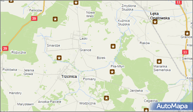 mapa Borek gmina Trzcinica, Borek gmina Trzcinica na mapie Targeo