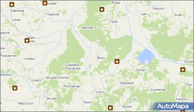 mapa Borki gmina Mrozy, Borki gmina Mrozy na mapie Targeo