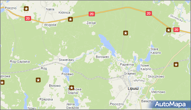 mapa Borowiec gmina Lipusz, Borowiec gmina Lipusz na mapie Targeo