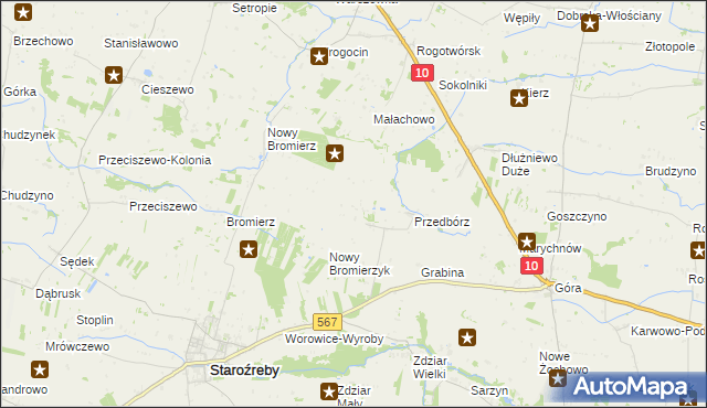 mapa Bromierzyk gmina Staroźreby, Bromierzyk gmina Staroźreby na mapie Targeo