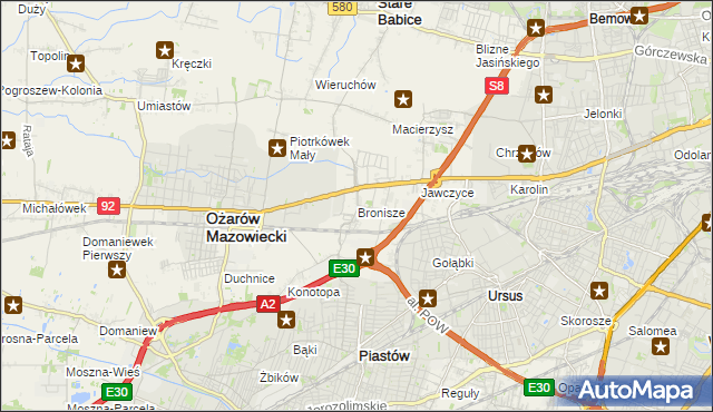 mapa Bronisze gmina Ożarów Mazowiecki, Bronisze gmina Ożarów Mazowiecki na mapie Targeo