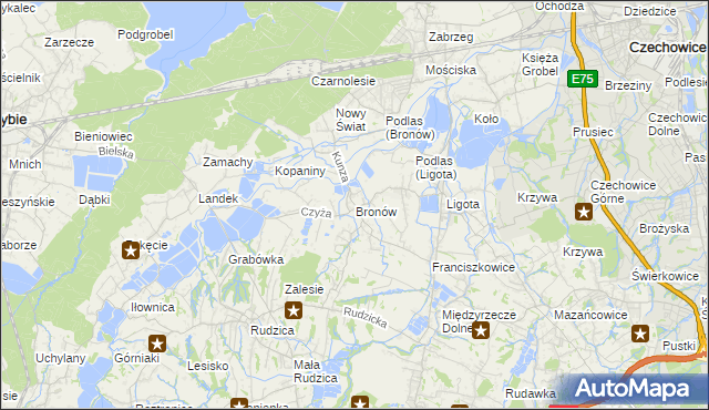 mapa Bronów gmina Czechowice-Dziedzice, Bronów gmina Czechowice-Dziedzice na mapie Targeo