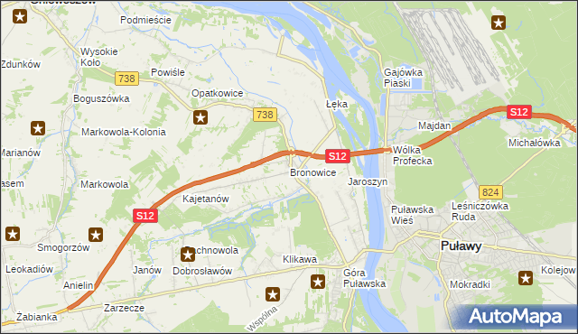 mapa Bronowice gmina Puławy, Bronowice gmina Puławy na mapie Targeo