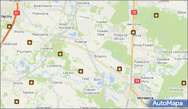 mapa Brzeziny gmina Morawica, Brzeziny gmina Morawica na mapie Targeo