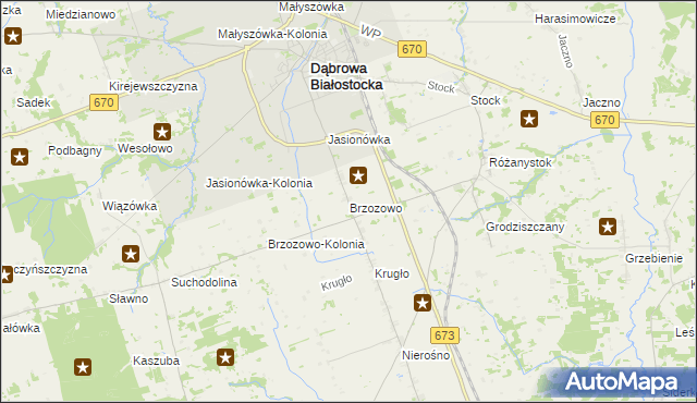 mapa Brzozowo gmina Dąbrowa Białostocka, Brzozowo gmina Dąbrowa Białostocka na mapie Targeo