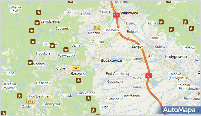 mapa Buczkowice, Buczkowice na mapie Targeo