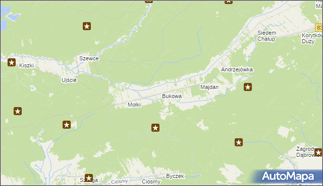 mapa Bukowa gmina Biłgoraj, Bukowa gmina Biłgoraj na mapie Targeo