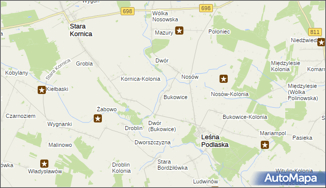 mapa Bukowice gmina Leśna Podlaska, Bukowice gmina Leśna Podlaska na mapie Targeo