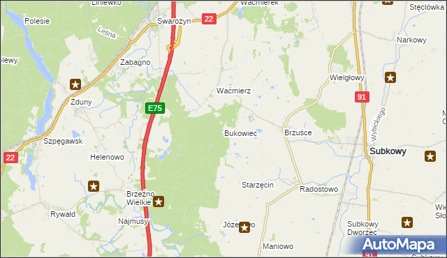 mapa Bukowiec gmina Subkowy, Bukowiec gmina Subkowy na mapie Targeo