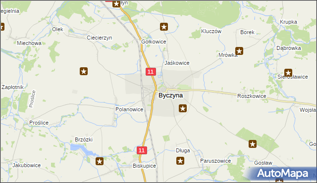 mapa Byczyna powiat kluczborski, Byczyna powiat kluczborski na mapie Targeo