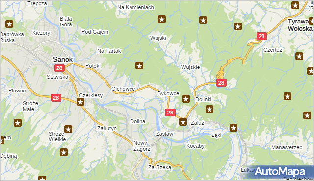 mapa Bykowce, Bykowce na mapie Targeo