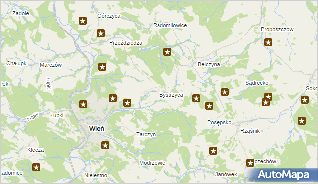 mapa Bystrzyca gmina Wleń, Bystrzyca gmina Wleń na mapie Targeo