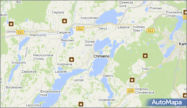 mapa Chmielno powiat kartuski, Chmielno powiat kartuski na mapie Targeo