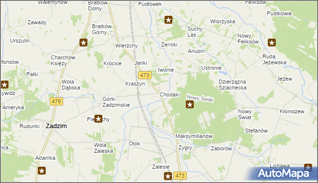 mapa Chodaki gmina Zadzim, Chodaki gmina Zadzim na mapie Targeo