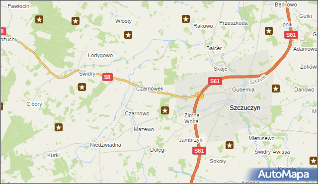 mapa Chojnowo gmina Szczuczyn, Chojnowo gmina Szczuczyn na mapie Targeo