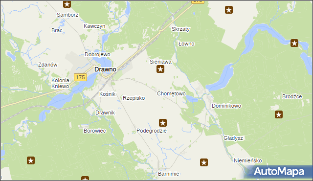 mapa Chomętowo gmina Drawno, Chomętowo gmina Drawno na mapie Targeo