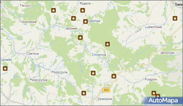 mapa Chrośnica gmina Jeżów Sudecki, Chrośnica gmina Jeżów Sudecki na mapie Targeo