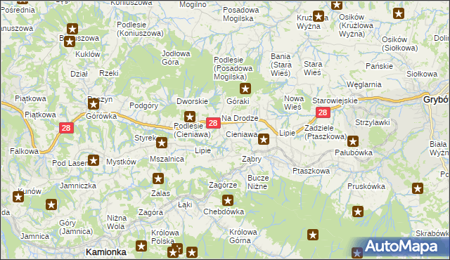 mapa Cieniawa, Cieniawa na mapie Targeo
