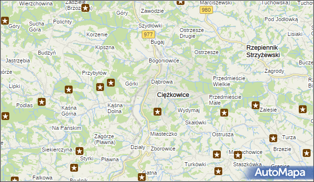 mapa Ciężkowice powiat tarnowski, Ciężkowice powiat tarnowski na mapie Targeo