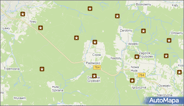 mapa Cisów gmina Daleszyce, Cisów gmina Daleszyce na mapie Targeo
