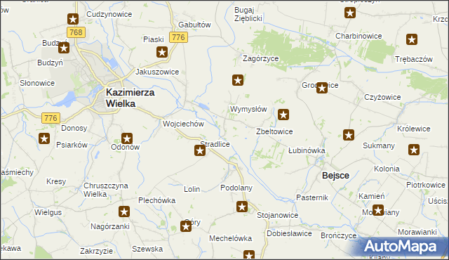 mapa Cło gmina Kazimierza Wielka, Cło gmina Kazimierza Wielka na mapie Targeo