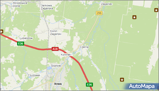 mapa Czerna gmina Iłowa, Czerna gmina Iłowa na mapie Targeo