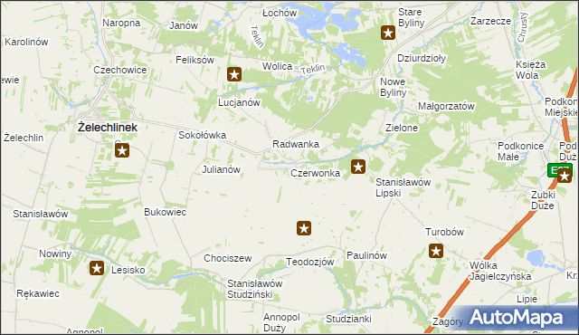 mapa Czerwonka gmina Żelechlinek, Czerwonka gmina Żelechlinek na mapie Targeo