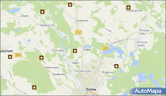 mapa Dąbie gmina Bytów, Dąbie gmina Bytów na mapie Targeo