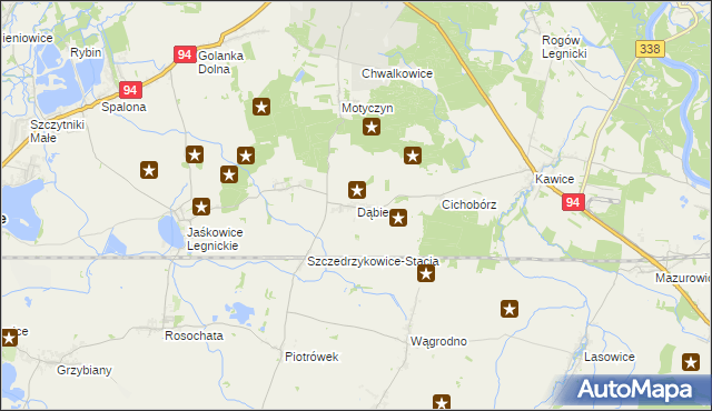 mapa Dąbie gmina Prochowice, Dąbie gmina Prochowice na mapie Targeo