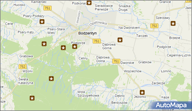 mapa Dąbrowa Dolna gmina Bodzentyn, Dąbrowa Dolna gmina Bodzentyn na mapie Targeo